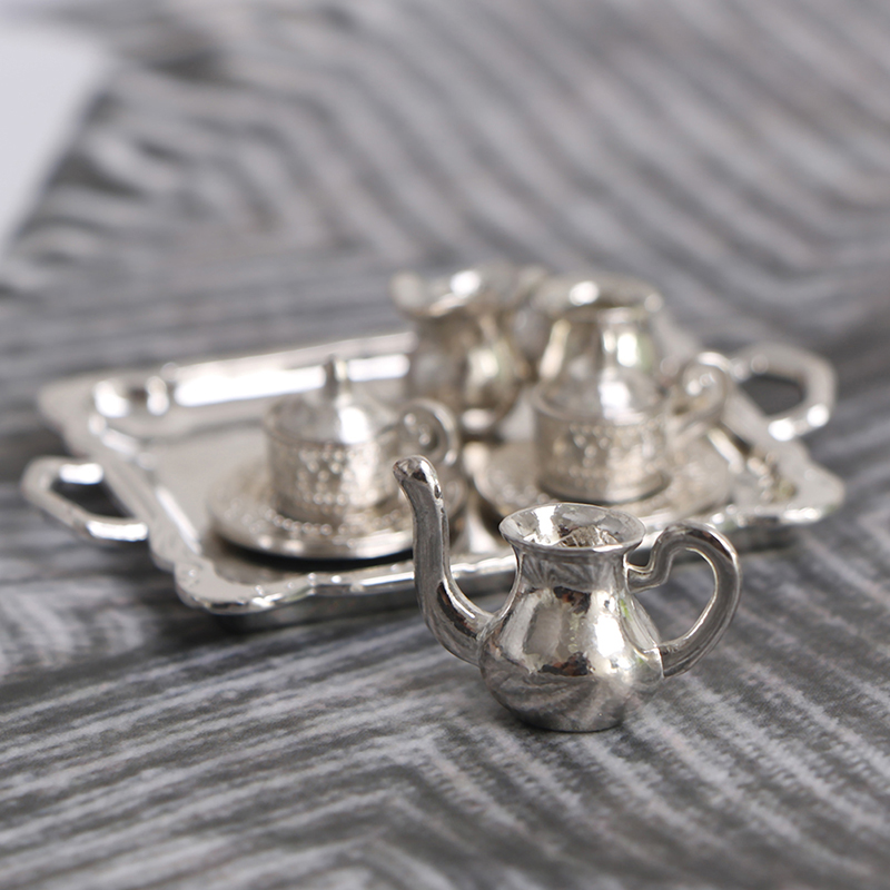 Coffee Tea And Sugar Set - -*10 szt. Miniaturowy zestaw metalowych, srebrnych